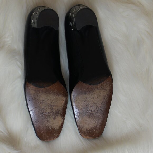 Stuart  Weitzman navy  leather shoes block heels pattern  size 8.5 - Picture 5 of 8